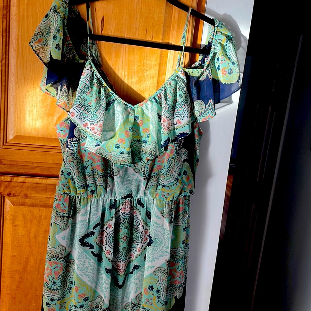 NWT Lily Star patterned dress with sheer overlay